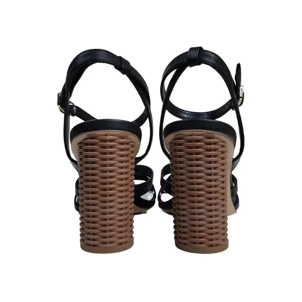Franco Sarto Womens 9 Olina 2 Wicker Block Heel Ankle Strap Sandal NEW